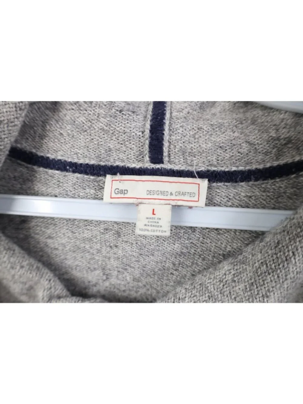 Vintage Y2K Gap Mens Large Blank Cotton Jersey Knit Hoodie Sweater Heather Gray - Picture 5 of 11